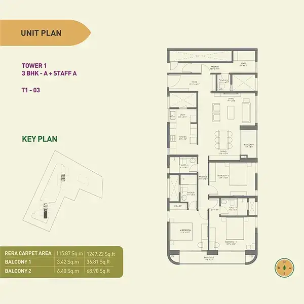 Unit Plan - Tower 1- 3 BHK- A