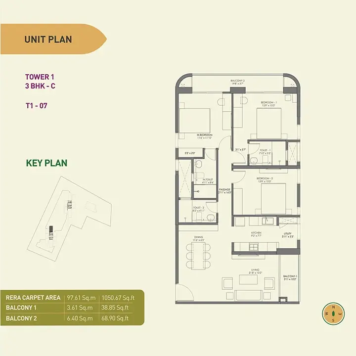 Unit Plan - Tower 1- 3BHK- C