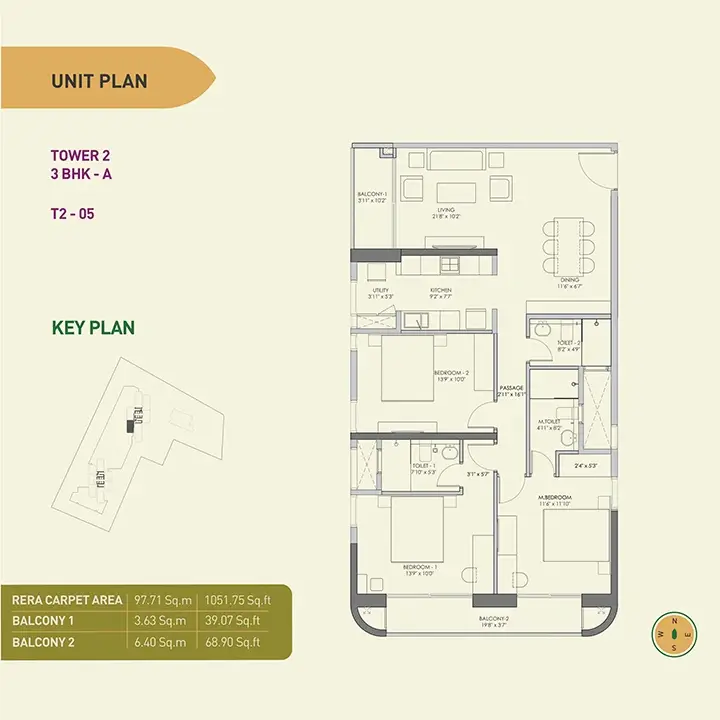 Unit Plan - Tower 2- 3BHK- A