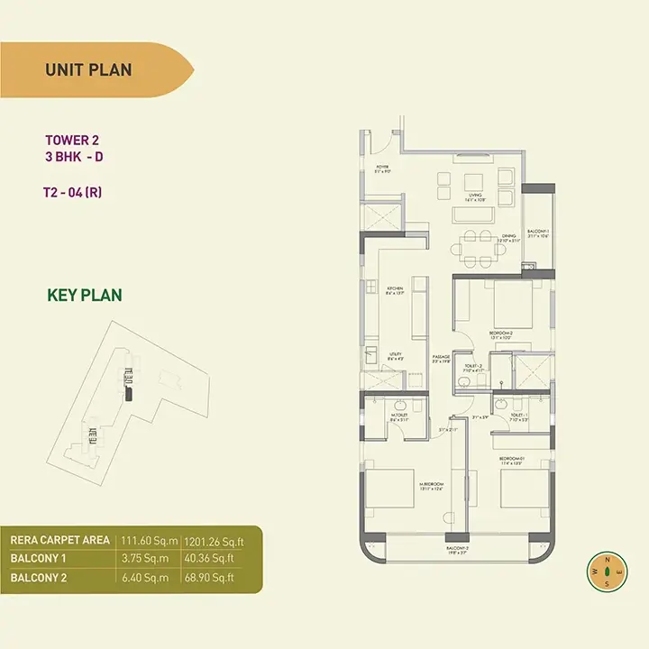 Unit Plan Tower 2 3BHK- D