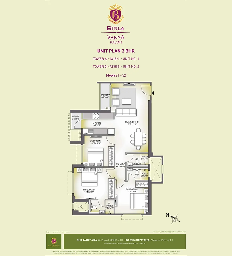 3 BHK Unit Floor Plan