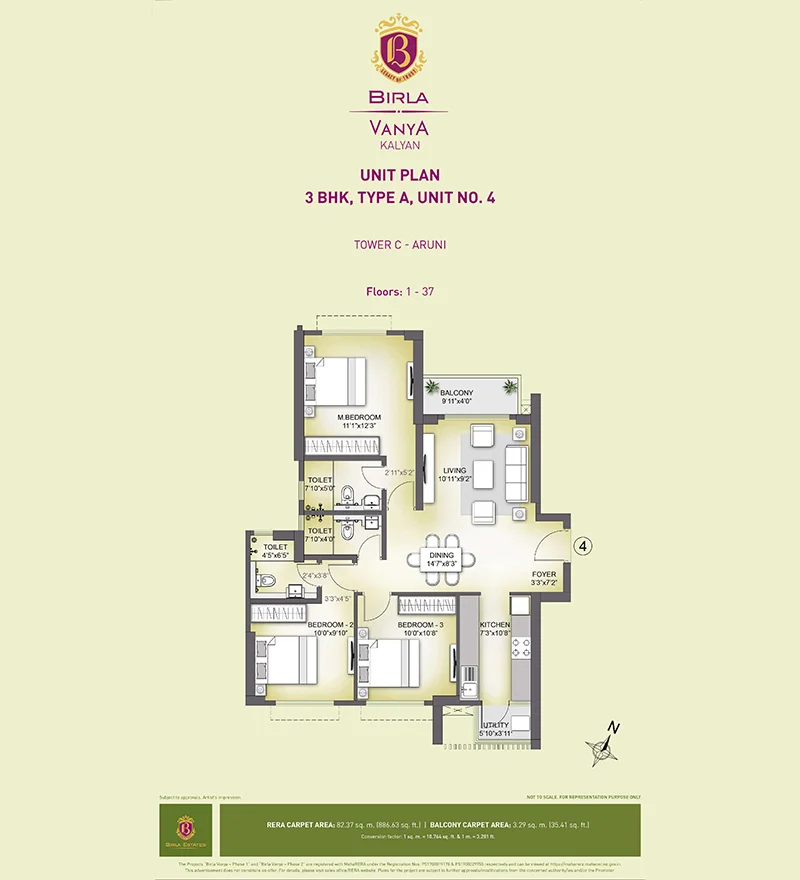 3 BHK Type A Floor Plans