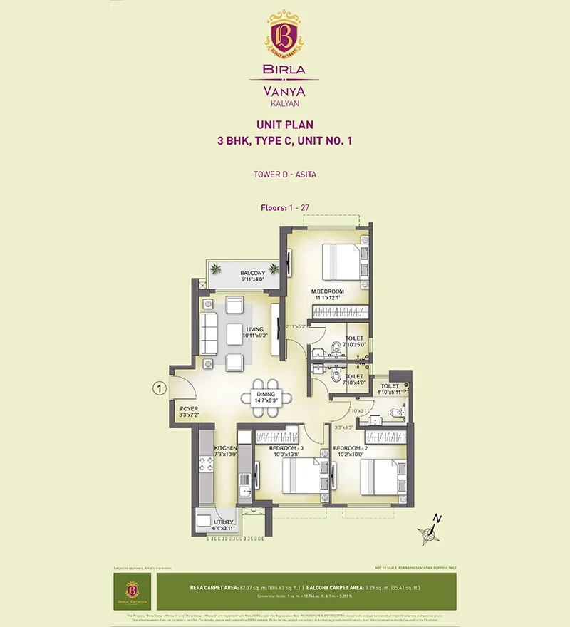 3 BHK Type C Floor Plans