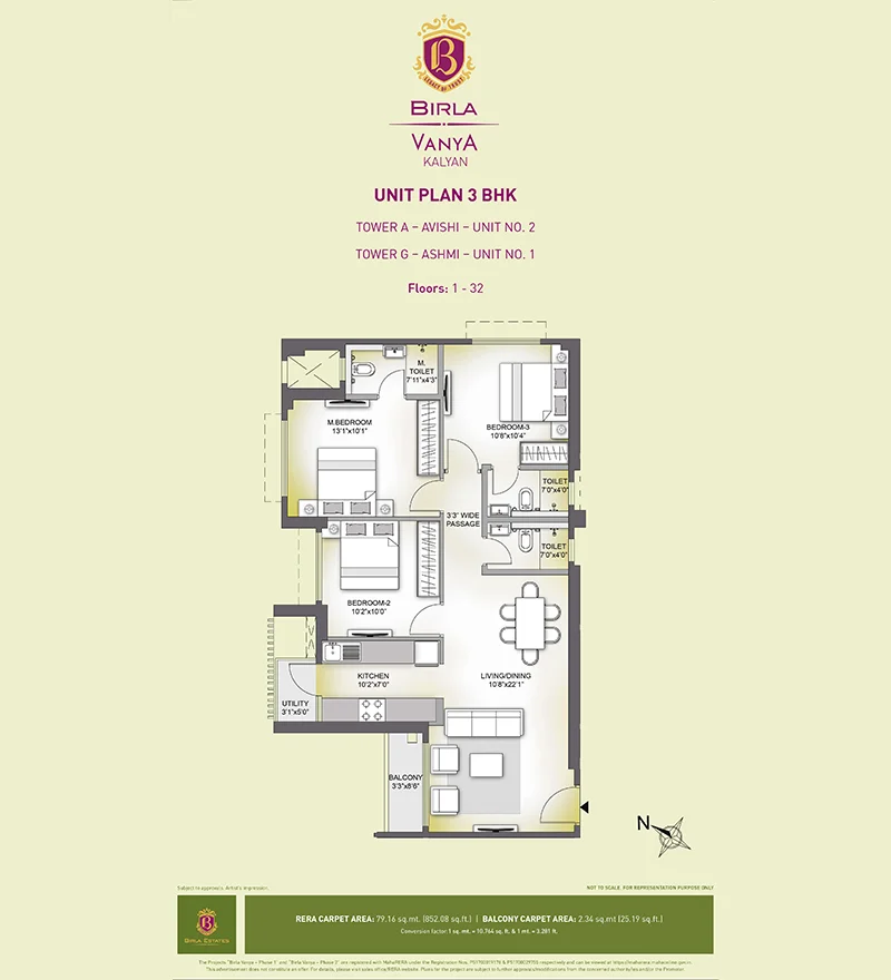 3 BHK Birla Vanya Floor Plan