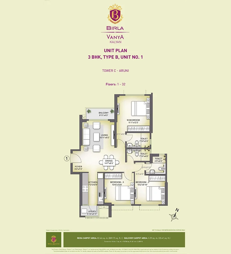 Birla Vanya 3 BHK, Type B, Unit.1