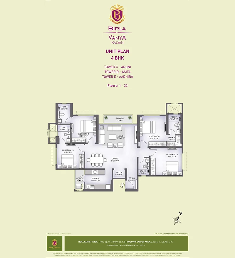 Birla Vanya 4 BHK Unit Plan