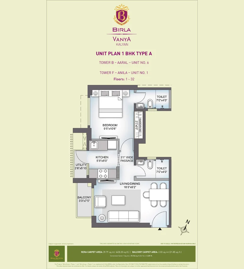 Birla Vanya Unit Plan 1 BHK Type A