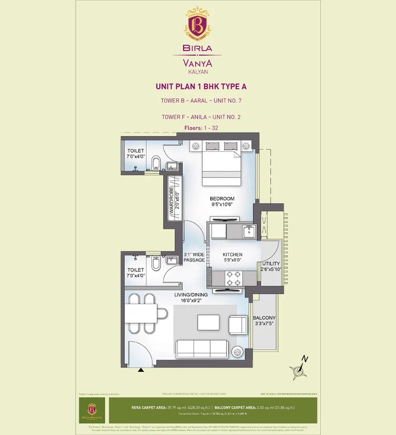 1 BHK Type A Floor Plans