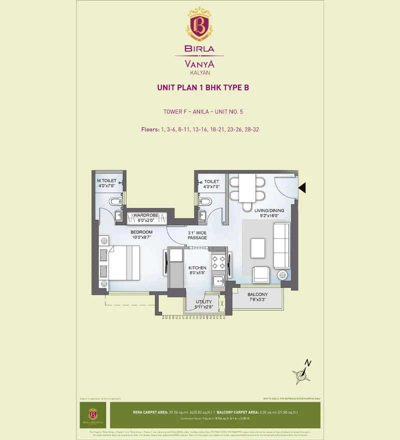 1 BHK Type B Floor Plan