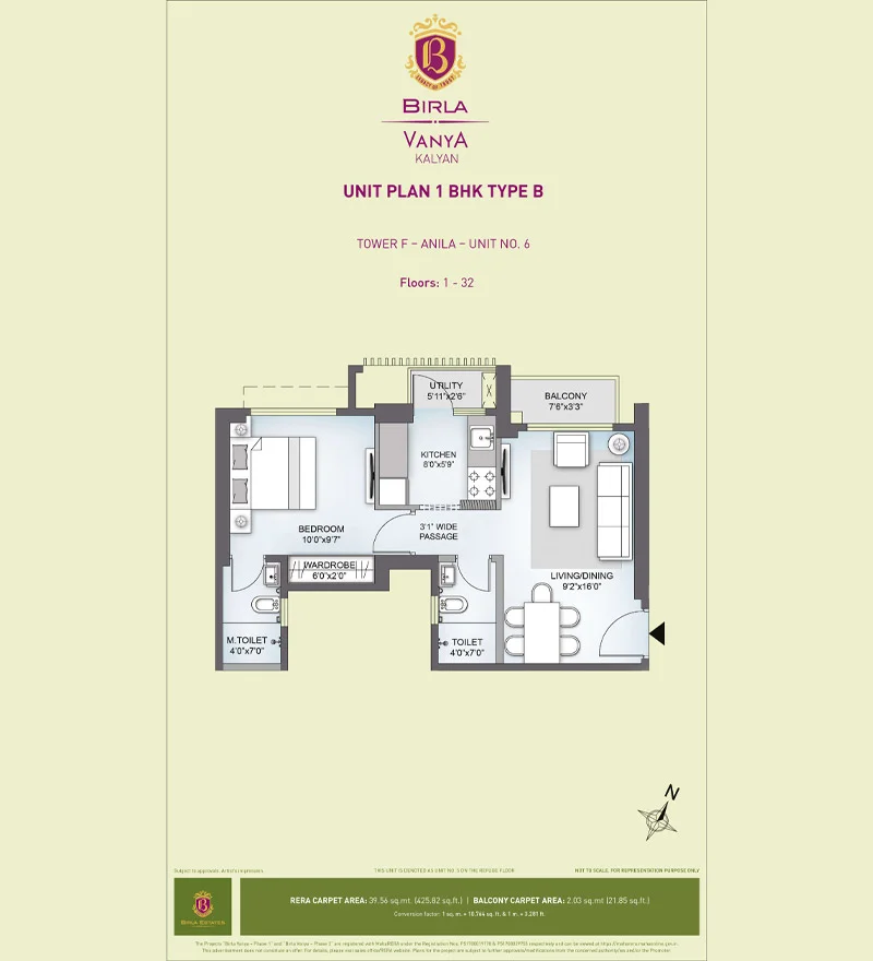 1 BHK Type B Floor Plan