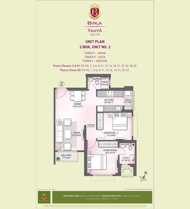 Unit Plan 2 BHK, Unit.2 Birla Vanya