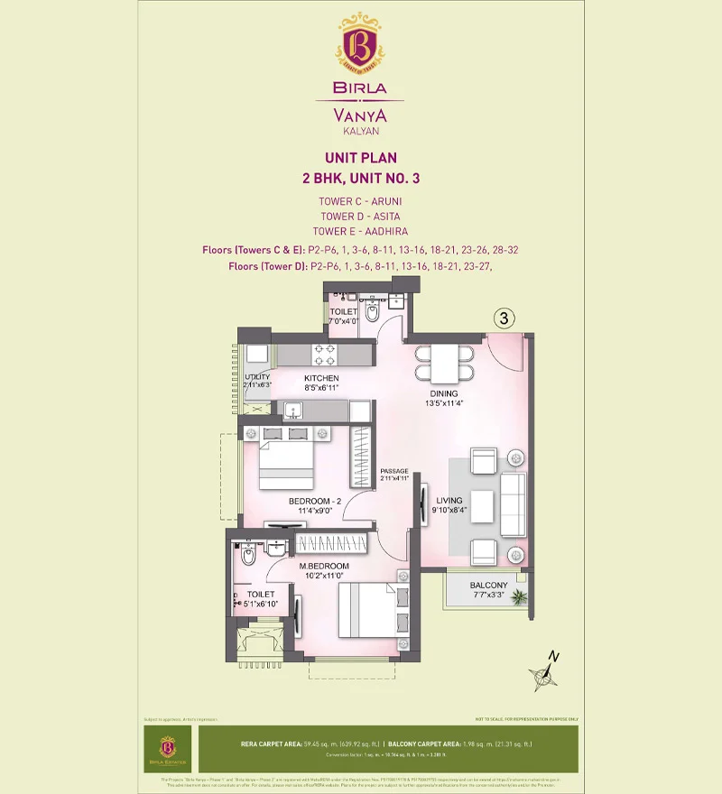 Birla Vanya 2 BHK Unit No.3 Floor Plan